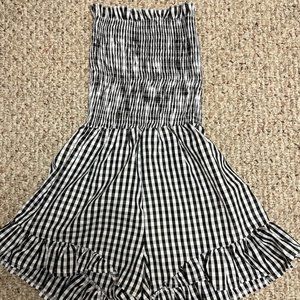 Small black and white checkered, strapless romper